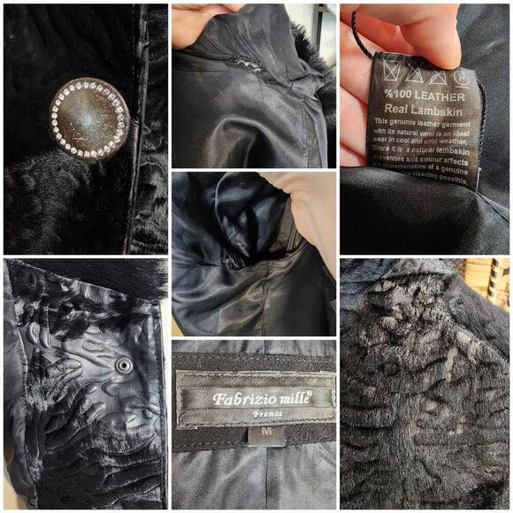 Vtg 90s Y2K Black Fur Leather Patchwork Collared Fuzzy Goth Vampy Jacket Sz M - Picture 9 of 9